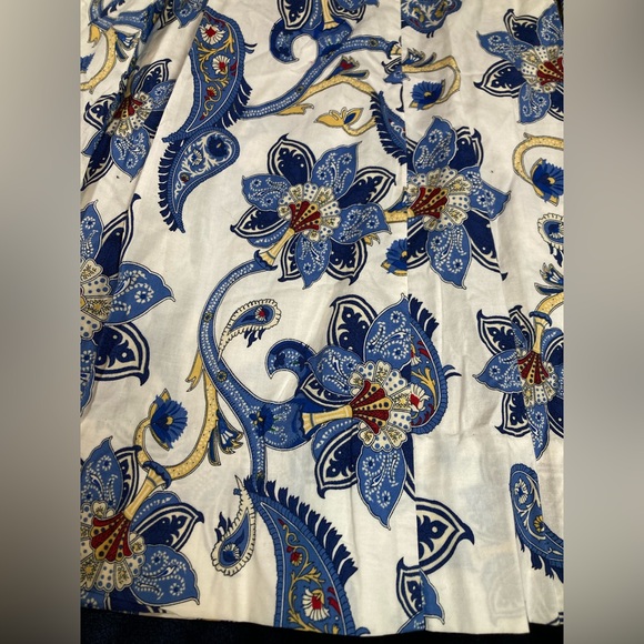 NWT Tommy Hilfiger Paisley Drop Waist Full A Line Skirt, Cream and Blue, Size 10 - Picture 2 of 7